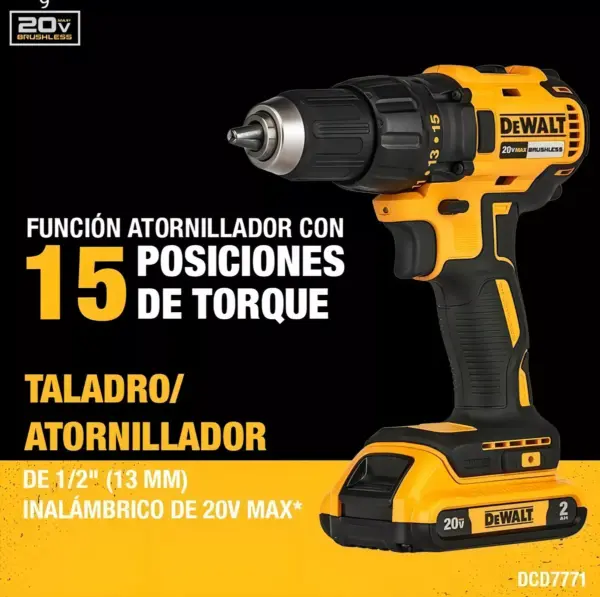 Taladro Atornillador Dewalt 13mm Inalámbrico 20V MAX DCD7771D2-AR - Image 5