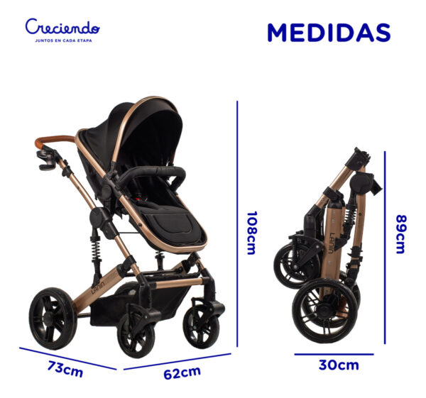 Cochecito de paseo travel system Mega Baby 3 en 1 Lanin Travel System negro con chasis color dorado - Image 5