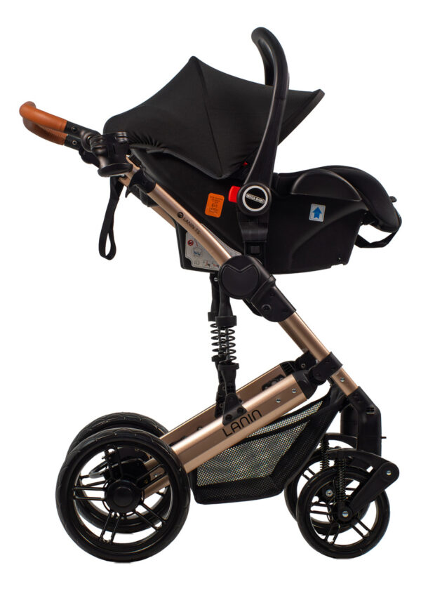 Cochecito de paseo travel system Mega Baby 3 en 1 Lanin Travel System negro con chasis color dorado - Image 8