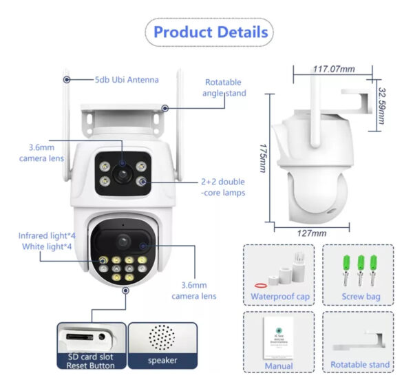 Kit 3 Camaras Seguridad Geotek Ip Wifi Domo Doble Lente 6MP Exterior Nocturna Color Blanco - Image 4