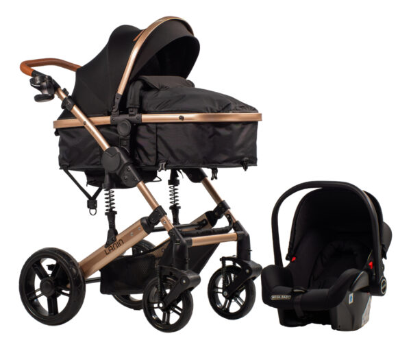Cochecito de paseo travel system Mega Baby 3 en 1 Lanin Travel System negro con chasis color dorado - Image 9
